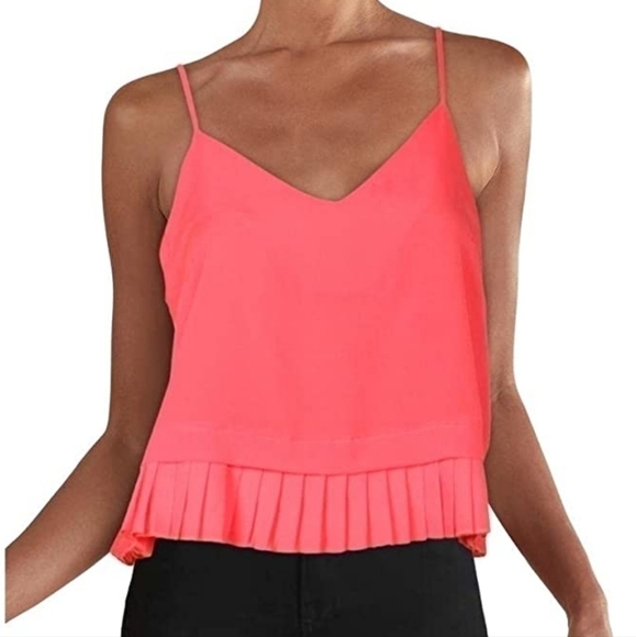 FRENCH CONNECTION PEPLUM RUFFLE TANK TOP IN AZALEA SZ XS - Picture 1 of 9
